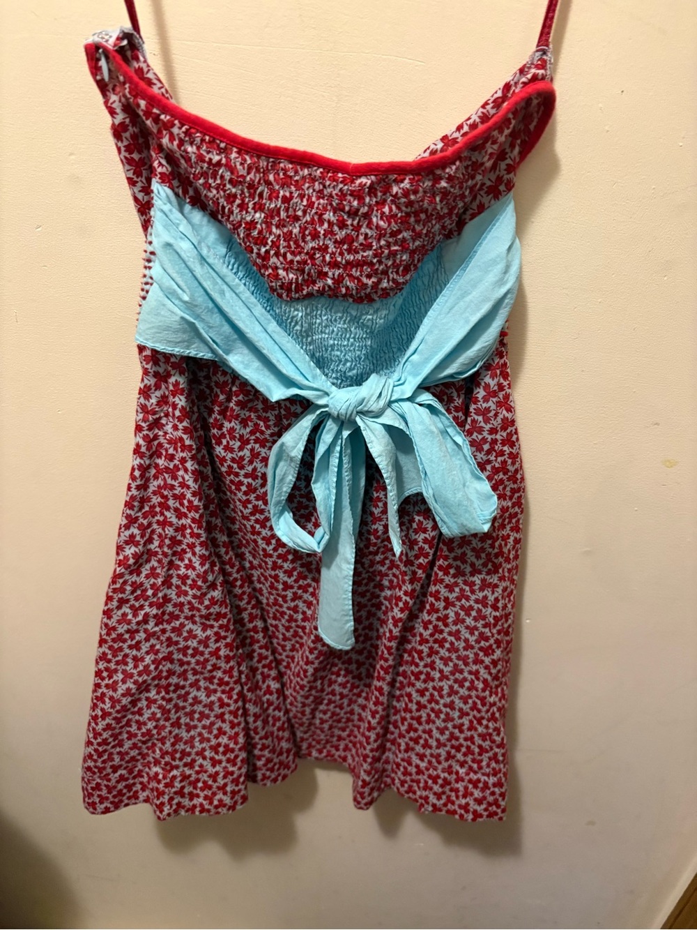 Free People Red/Blue Ditsy Floral Leaf Sash Tube Strapless Dress, Size 4 - Picture 5 of 7